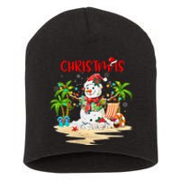 Christmas At The Beach Snowman Summer Vacation Beach In July Short Acrylic Beanie