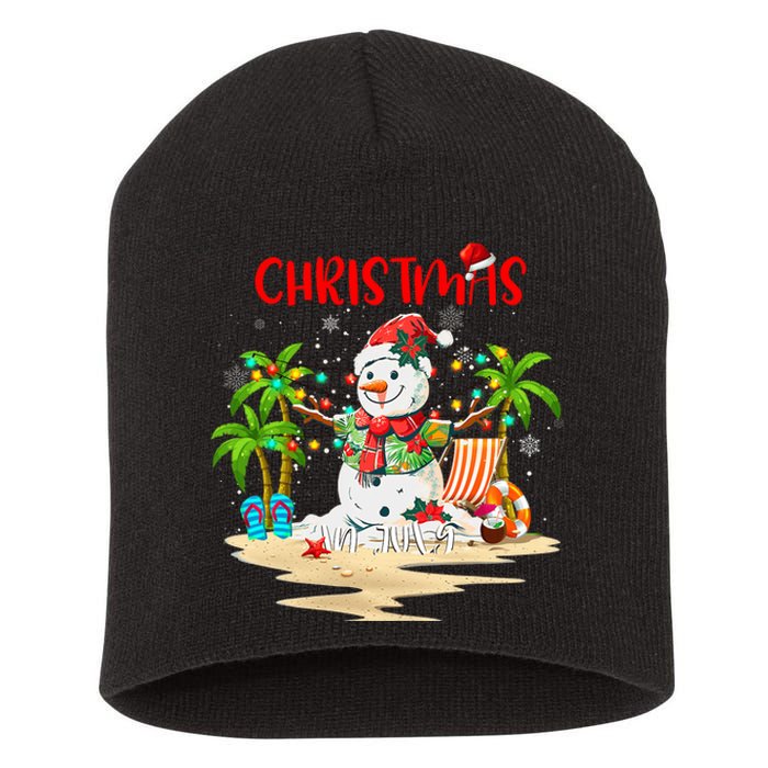 Christmas At The Beach Snowman Summer Vacation Beach In July Short Acrylic Beanie