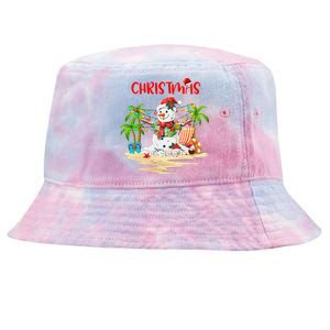 Christmas At The Beach Snowman Summer Vacation Beach In July Tie-Dyed Bucket Hat