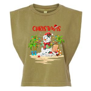 Christmas At The Beach Snowman Summer Vacation Beach In July Garment-Dyed Women's Muscle Tee