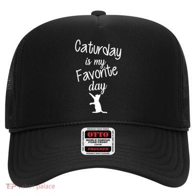 Caturday Is My Favorite Day High Crown Mesh Back Trucker Hat