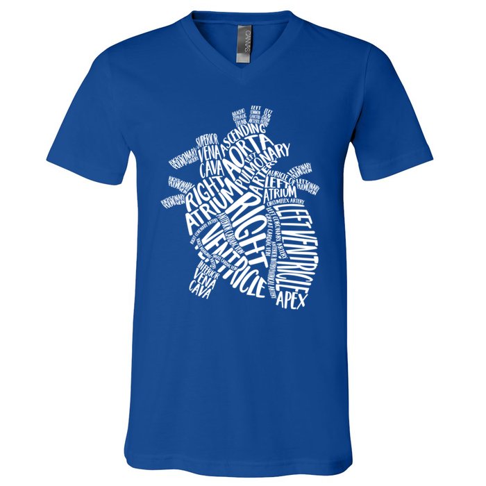 Cardiac Anatomic Typography Heart Cardiology Nurse Doctor Funny Gift V-Neck T-Shirt