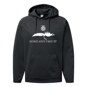 Come And Take It Fly Fishing Lure Performance Fleece Hoodie