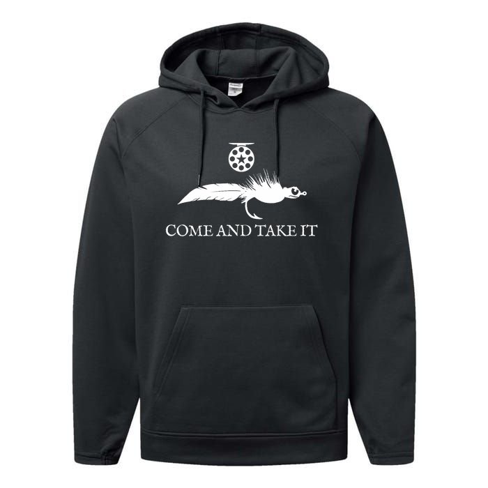 Come And Take It Fly Fishing Lure Performance Fleece Hoodie