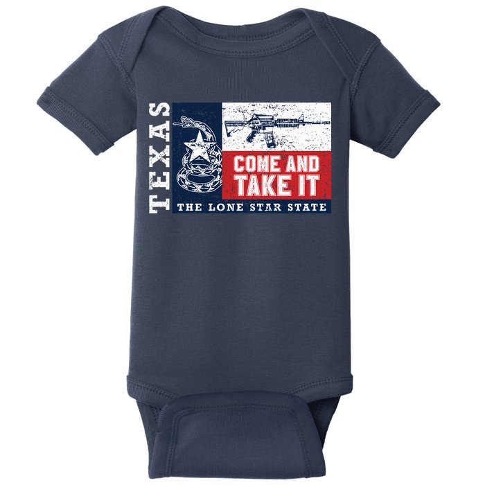 Come And Take It 2nd Amendment Guns Texas Don't Tread On Me Baby Bodysuit