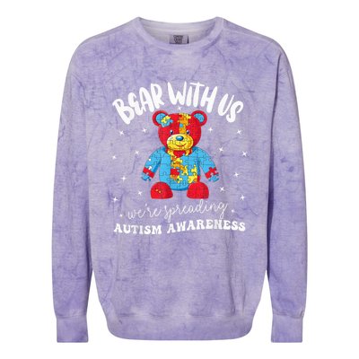 Cute Autism Teddy Bear boy Autism Awareness Month Puzzle Colorblast Crewneck Sweatshirt