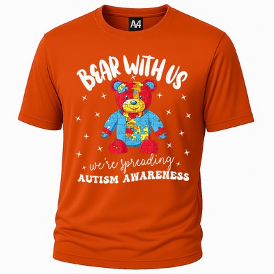 Cute Autism Teddy Bear boy Autism Awareness Month Puzzle Cooling Performance Crew T-Shirt