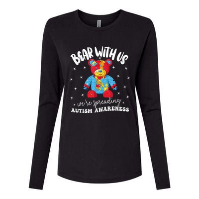 Cute Autism Teddy Bear boy Autism Awareness Month Puzzle Womens Cotton Relaxed Long Sleeve T-Shirt