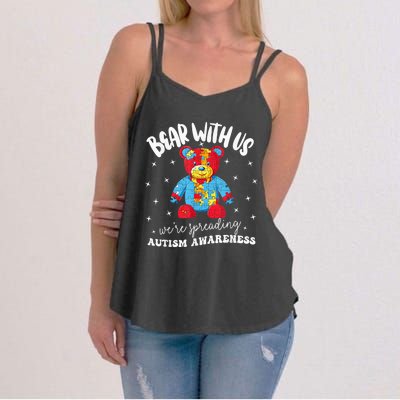 Cute Autism Teddy Bear boy Autism Awareness Month Puzzle Women's Strappy Tank