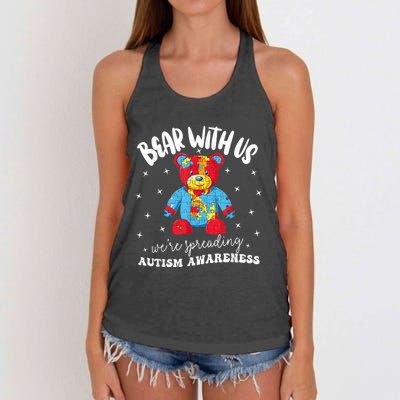 Cute Autism Teddy Bear boy Autism Awareness Month Puzzle Women's Knotted Racerback Tank