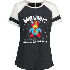 Cute Autism Teddy Bear boy Autism Awareness Month Puzzle Enza Ladies Jersey Colorblock Tee