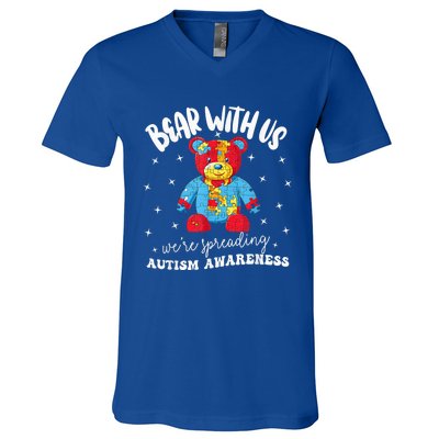 Cute Autism Teddy Bear boy Autism Awareness Month Puzzle V-Neck T-Shirt