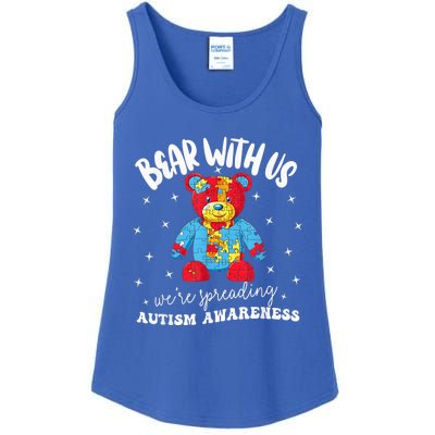 Cute Autism Teddy Bear boy Autism Awareness Month Puzzle Ladies Essential Tank