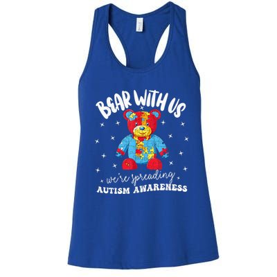 Cute Autism Teddy Bear boy Autism Awareness Month Puzzle Women's Racerback Tank