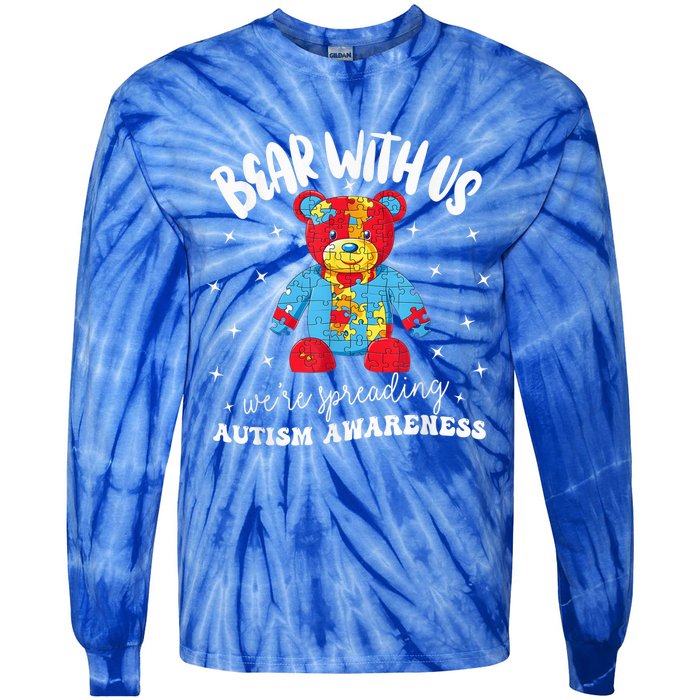 Cute Autism Teddy Bear boy Autism Awareness Month Puzzle Tie-Dye Long Sleeve Shirt