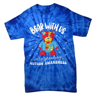 Cute Autism Teddy Bear boy Autism Awareness Month Puzzle Tie-Dye T-Shirt