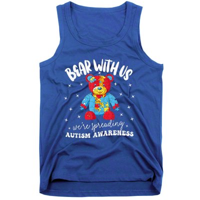 Cute Autism Teddy Bear boy Autism Awareness Month Puzzle Tank Top