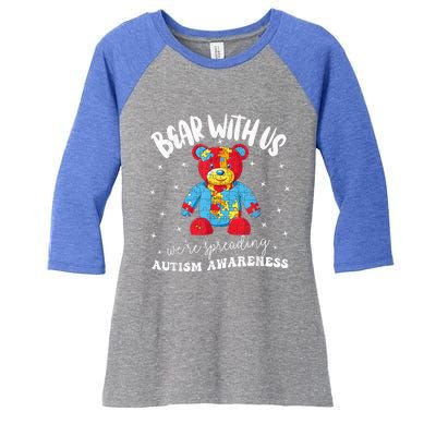 Cute Autism Teddy Bear boy Autism Awareness Month Puzzle Women's Tri-Blend 3/4-Sleeve Raglan Shirt