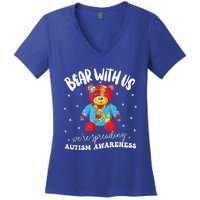 Cute Autism Teddy Bear boy Autism Awareness Month Puzzle Women's V-Neck T-Shirt