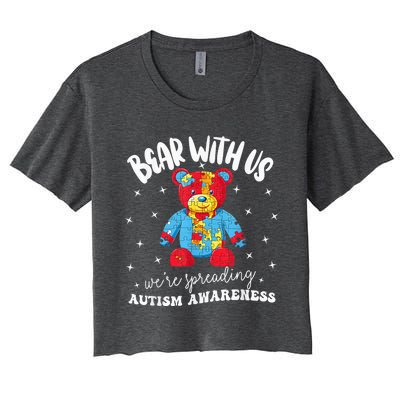 Cute Autism Teddy Bear boy Autism Awareness Month Puzzle Women's Crop Top Tee