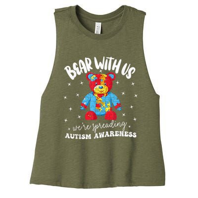 Cute Autism Teddy Bear boy Autism Awareness Month Puzzle Women's Racerback Cropped Tank