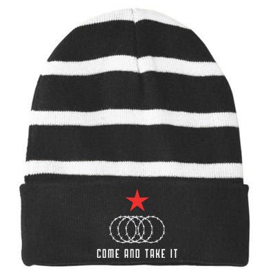 Come And Take It Texas Border Razor Wire Immigration Patriotic Striped Beanie with Solid Band