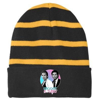 Crockett And Tubbs )( Retro Miami Vice 80s Tribute Striped Beanie with Solid Band