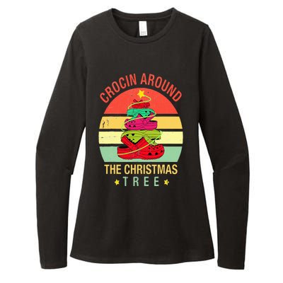 Crocin Around The Christmas Tree Funny Vintage Xmas Womens CVC Long Sleeve Shirt