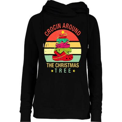 Crocin Around The Christmas Tree Funny Vintage Xmas Womens Funnel Neck Pullover Hood