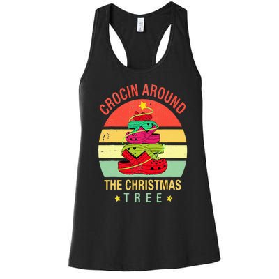 Crocin Around The Christmas Tree Funny Vintage Xmas Women's Racerback Tank