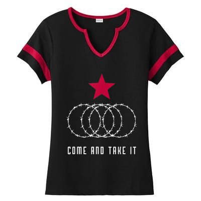 Come And Take It Texas Border Razor Wire Ladies Halftime Notch Neck Tee