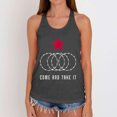 Come And Take It Texas Border Razor Wire Women's Knotted Racerback Tank