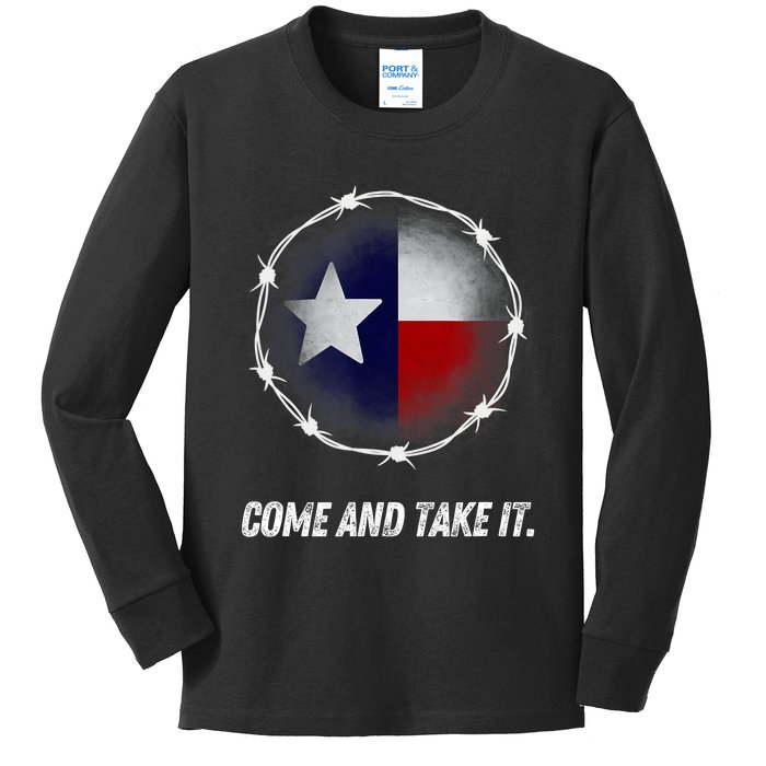 Come And Take It Texas Flag Barbed Wire Patriotic Usa Kids Long Sleeve Shirt