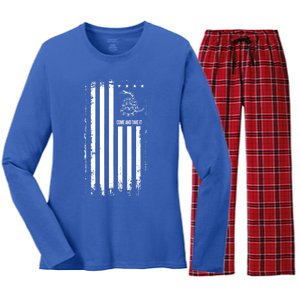 Come And Take It Great Gift American Flag Snake Great Gift Pro 2nd Adt Gift Women's Long Sleeve Flannel Pajama Set 