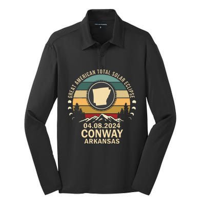 Conway Arkansas Total Solar Eclipse 2024 Silk Touch Performance Long Sleeve Polo