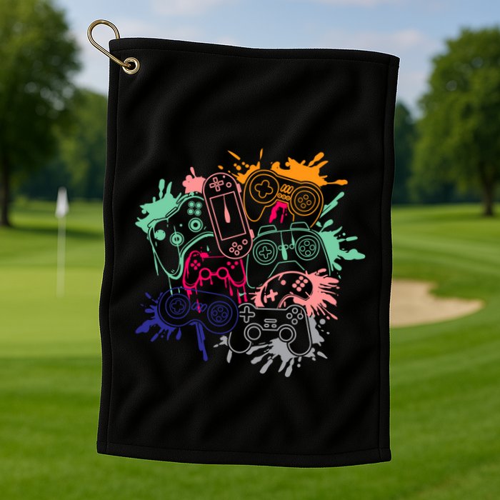 Control All The Things Video Game Console Controllers Retro Great Gift Golf Towel