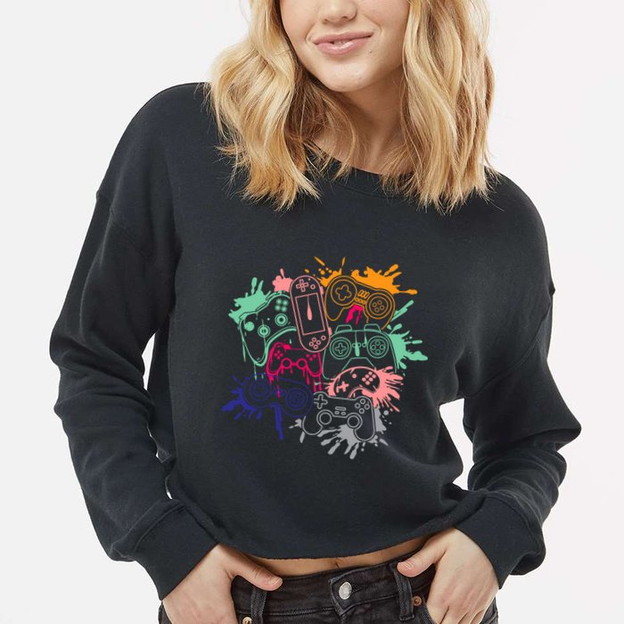 Control All The Things Video Game Console Controllers Retro Great Gift Cropped Pullover Crew