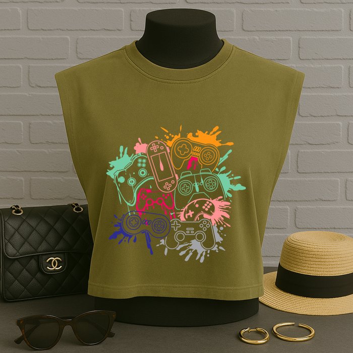 Control All The Things Video Game Console Controllers Retro Great Gift Garment-Dyed Women's Muscle Tee