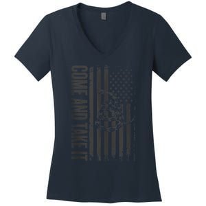 Come And Take It American Flag & Snake Tactical Women's V-Neck T-Shirt