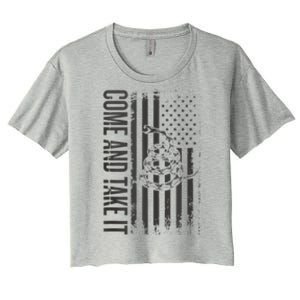 Come And Take It American Flag & Snake Tactical Women's Crop Top Tee