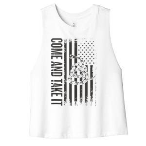 Come And Take It American Flag & Snake Tactical Women's Racerback Cropped Tank