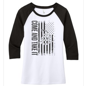 Come And Take It American Flag & Snake Tactical Women's Tri-Blend 3/4-Sleeve Raglan Shirt