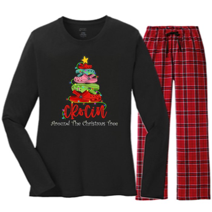 Crocin Around The Christmas Tree Women's Long Sleeve Flannel Pajama Set 