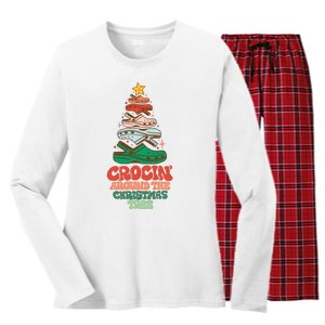 Crocin Around The Christmas Tree Crocs Holiday Season Women's Long Sleeve Flannel Pajama Set 