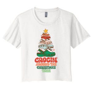 Crocin Around The Christmas Tree Crocs Holiday Season Women's Crop Top Tee