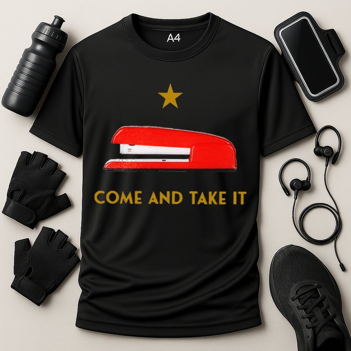 Come And Take It Red Stapler Novelty Retro Office Meme Cooling Performance Crew T-Shirt
