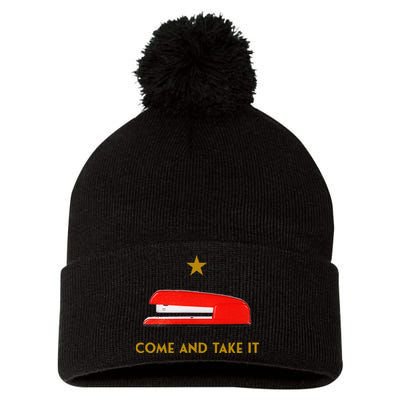 Come And Take It Red Stapler Novelty Retro Office Meme Pom Pom 12in Knit Beanie
