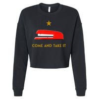 Come And Take It Red Stapler Novelty Retro Office Meme Cropped Pullover Crew