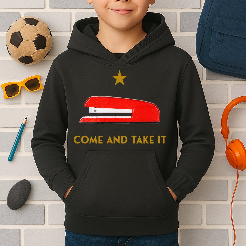 Come And Take It Red Stapler Novelty Retro Office Meme Kids Hoodie