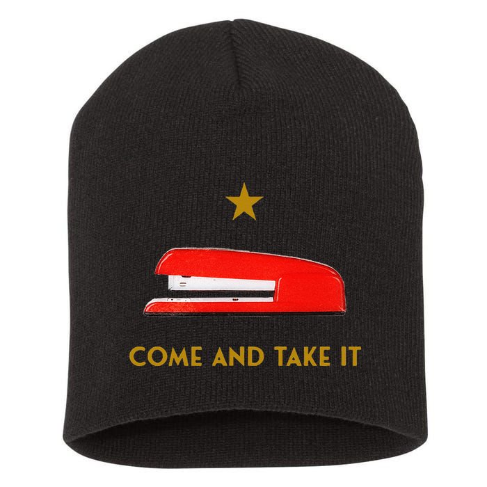 Come And Take It Red Stapler Novelty Retro Office Meme Short Acrylic Beanie
